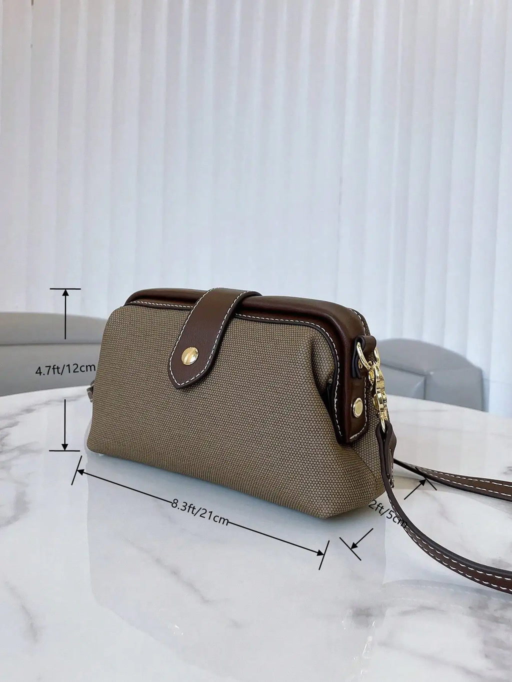 Chic Canvas & PU Leather Crossbody Bag for Women | Vintage Doctor Bag Style Shoulder Handbag