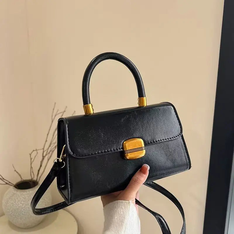 Structured Burgundy Crossbody Bag with Gold Lock Clasp | Chic Top-Handle Purse