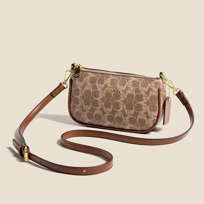 Stylish Patterned Crossbody Shoulder Bag for Women – Gold Hardware & Leather Strap