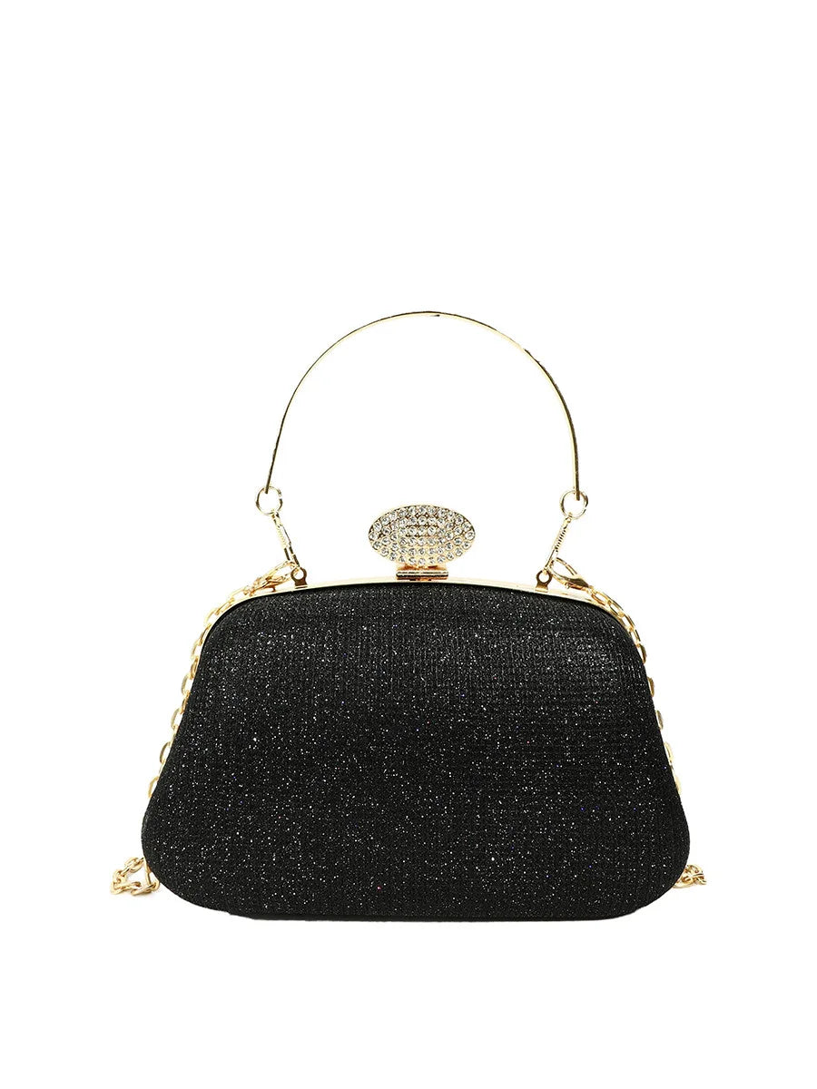 Glamorous Glitter Rhinestone Clasp Evening Clutch & Party Handbag with Metal Handle