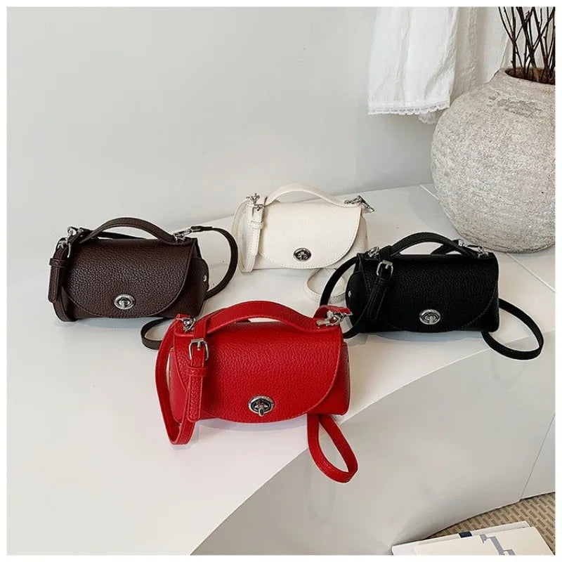 Chic Mini Red Leather Crossbody Bag for Women – Modern Flap Shoulder Bag with Top Handle