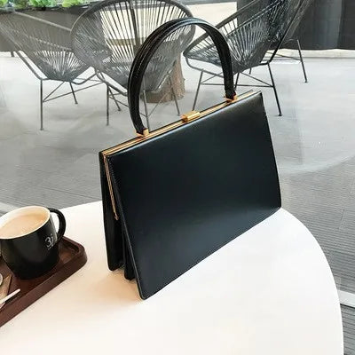 Luxury Square Top-Handle Bag - Retro Leather Shoulder Handbag