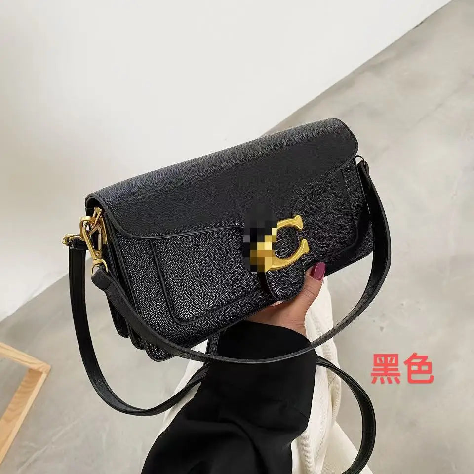 Chic Brown Flap Shoulder Bag with Metallic Logo