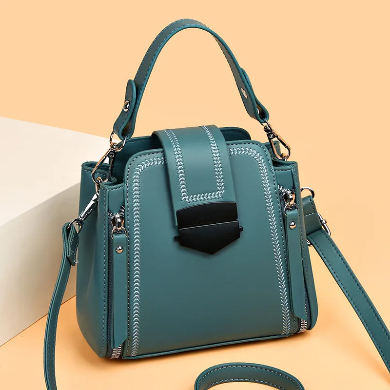 Modern Brown Leather Top-Handle Handbag | Stylish Multi-Zipper Crossbody Bag for Women