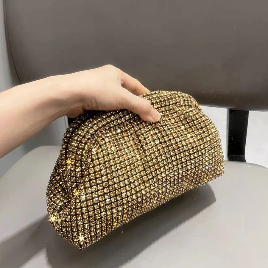 Dazzling Mesh Rhinestone Clutch with Chain Strap – Aura Bags
