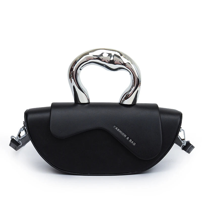 Trendy Metallic Handle White Mini Crossbody Handbag for Women