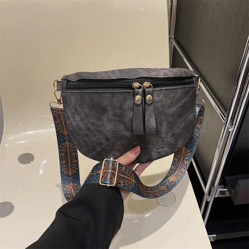 Casual Distressed Faux Leather Fanny Pack & Wide-Strap Crossbody Chest Bag for Women
