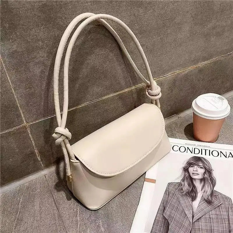 Chic PU Leather Flap Shoulder Bag with Elegant Knot Handle