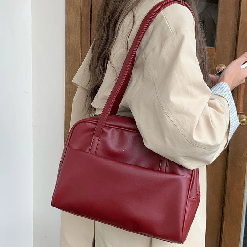 Vintage Dark Brown Leather Shoulder Bag | Retro Boston Duffel Tote with Cute Charm