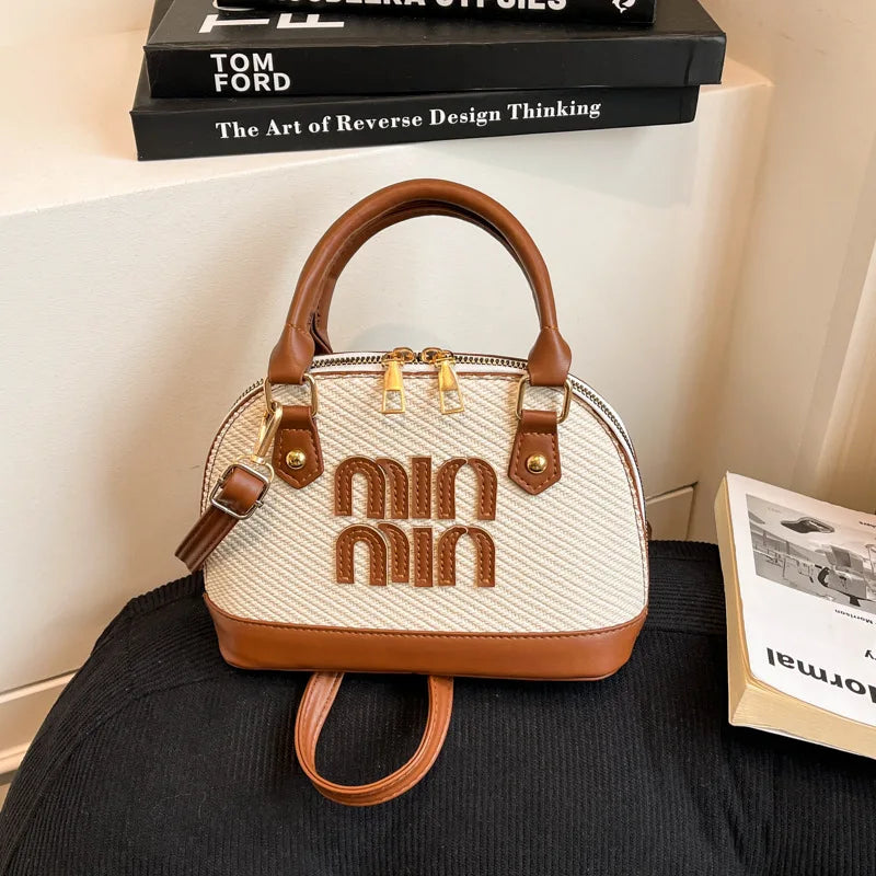 Retro Pink & Brown Mini Top-Handle Bag with Crossbody Strap