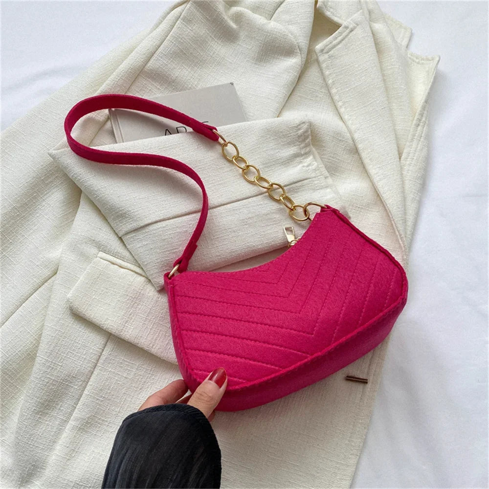 Chic Hot Pink Quilted Underarm Shoulder Bag with Gold Chain Strap