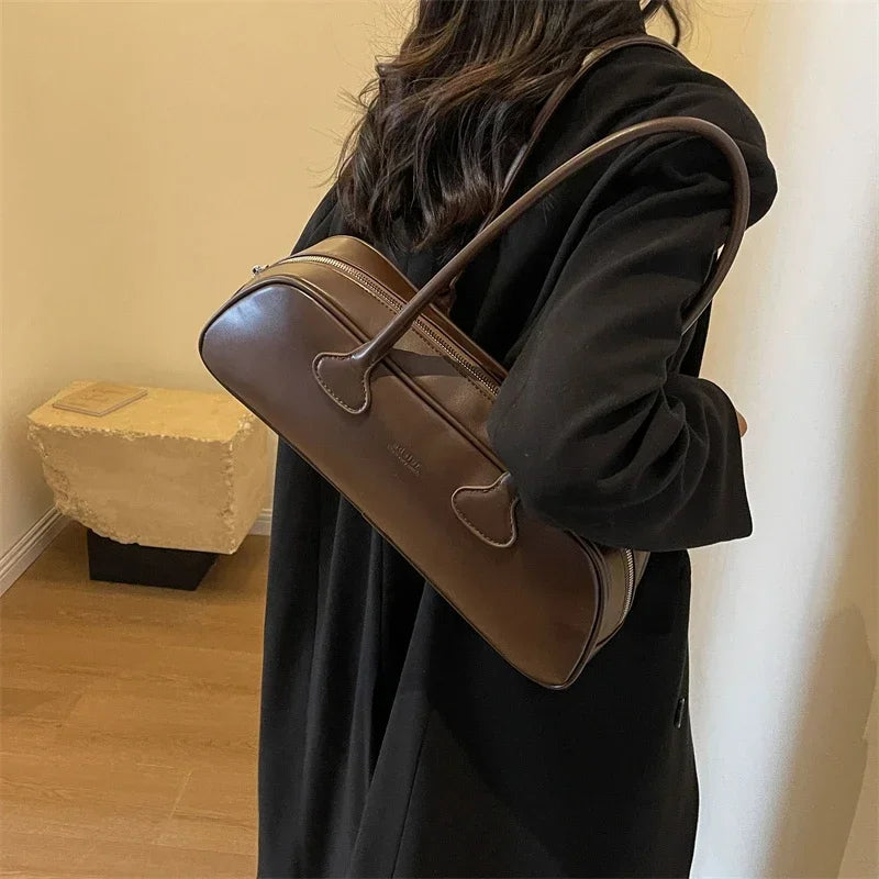 Vintage Minimalist PU Leather Underarm Shoulder Bag for Women