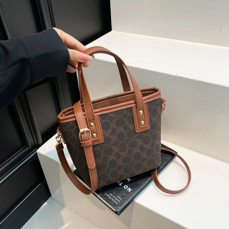 Chic Geometric Pattern PU Leather Handbag | Casual Top-Handle Shoulder Bag