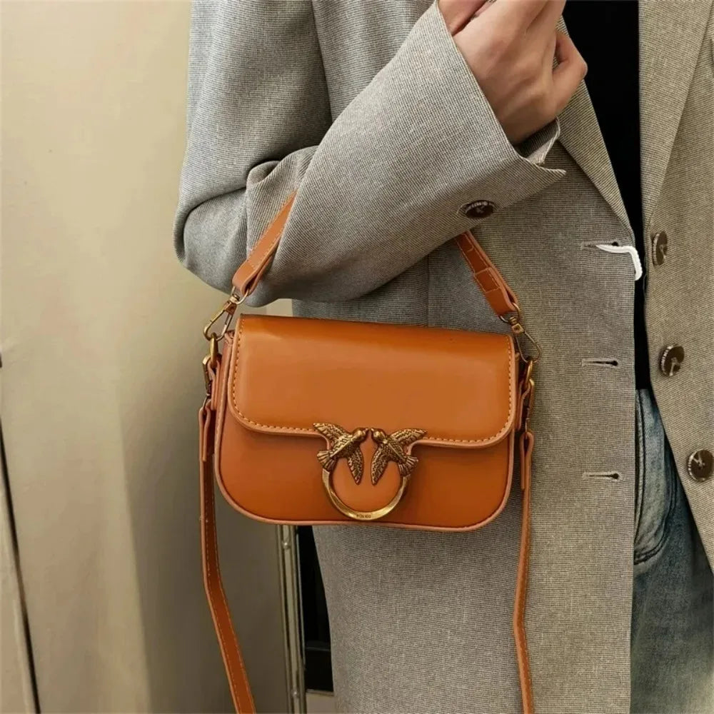 Luxury Love Birds Buckle Flap Shoulder Bag & Crossbody Handbag