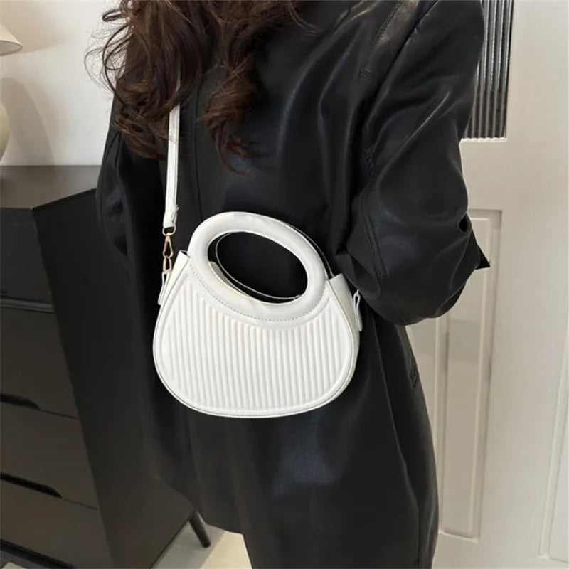 Modern Round Handle Pleated Mini Hand Bag & Top-Handle Handbag