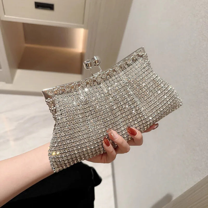 Glamorous Sparkling Rhinestone Evening Clutch Bag for Women | Crystal Party Prom Handbag & Shoulder Purse