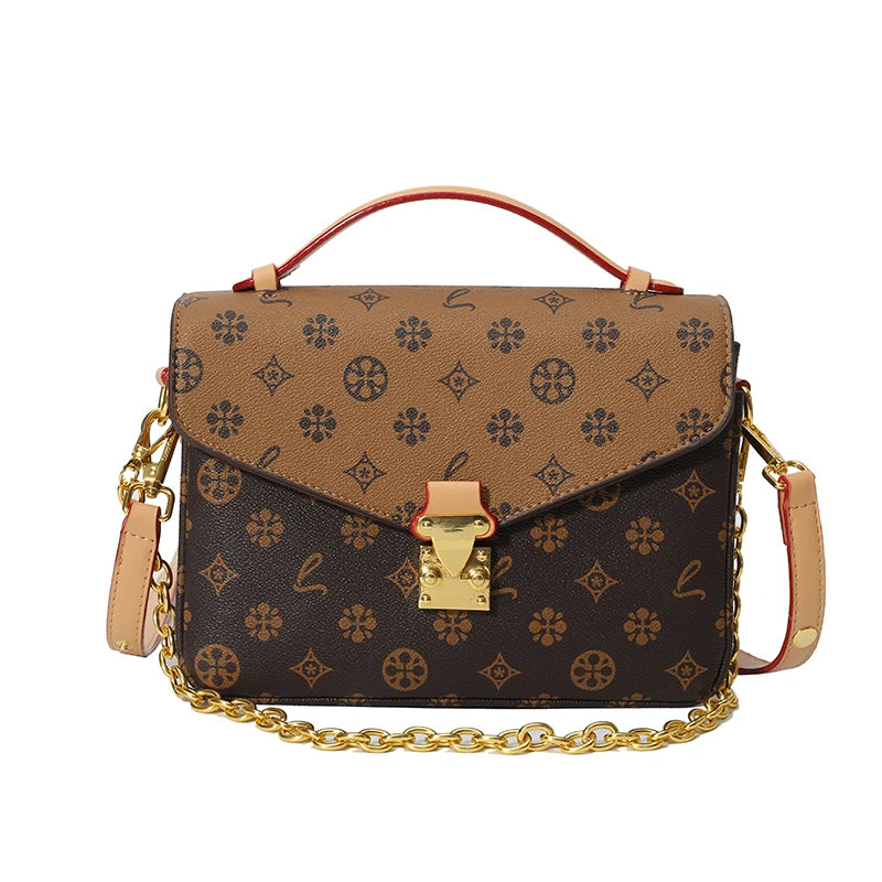 Classic Printed Messenger Bag – Chic Shoulder Bag with Gold Lock Accent