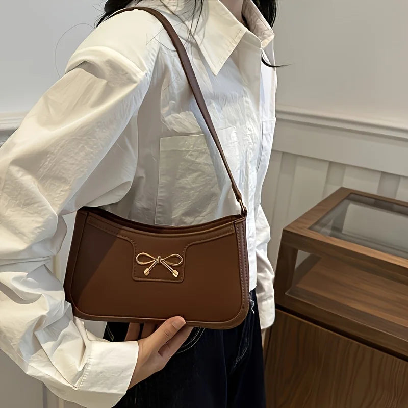 Chic Bowknot Accent Pink Leather Shoulder & Handbag