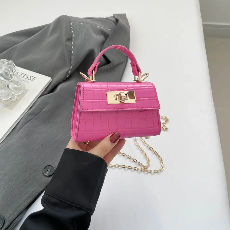 Premium Mini Crocodile Pattern Crossbody Bag for Women – Trendy Micro Handbag with Chain Strap & Gold Lock Accent