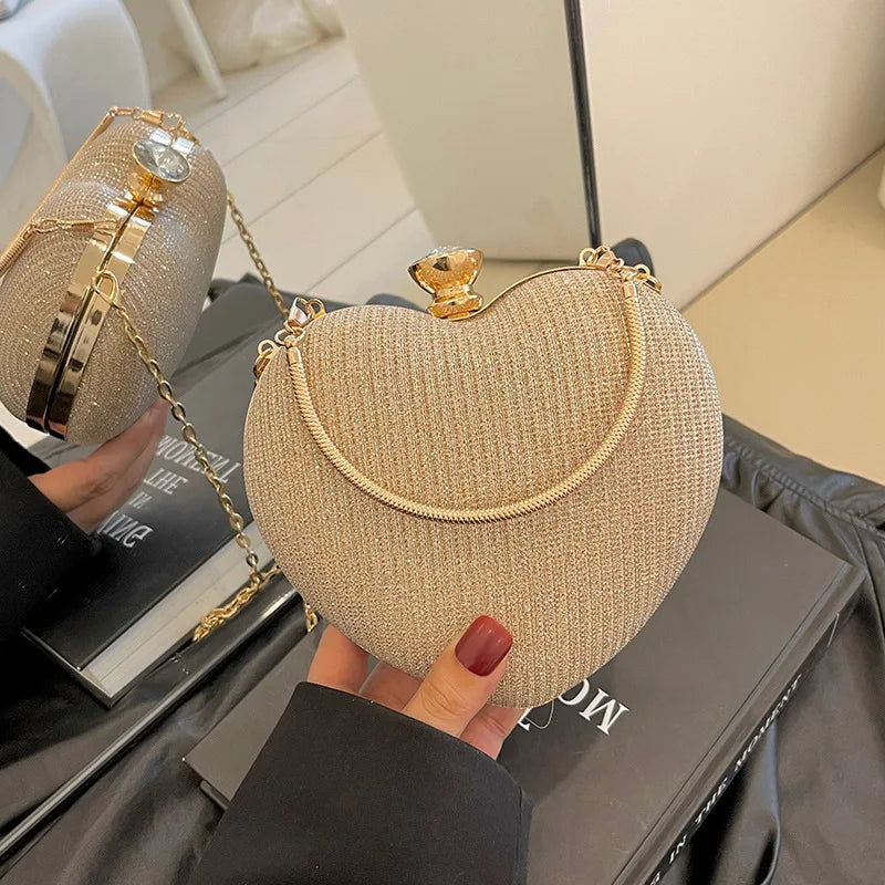 Luxury Bling Rhinestone Heart Party Purse with Chain Strap