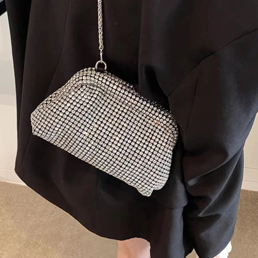 Dazzling Mesh Rhinestone Clutch with Chain Strap – Aura Bags