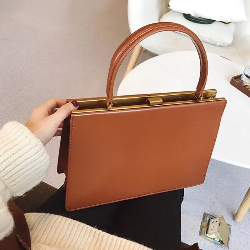 Luxury Square Top-Handle Bag - Retro Leather Shoulder Handbag
