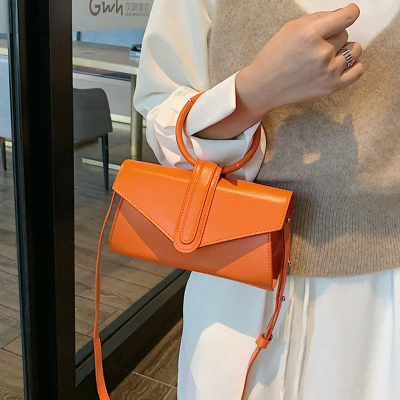 Aura Bags Vibrant Orange Structured Mini Ring-Handle Bag