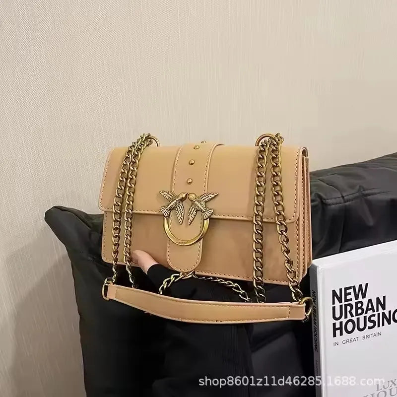 Elegant Bird Lock Chain Strap Shoulder Bag & Crossbody Bag
