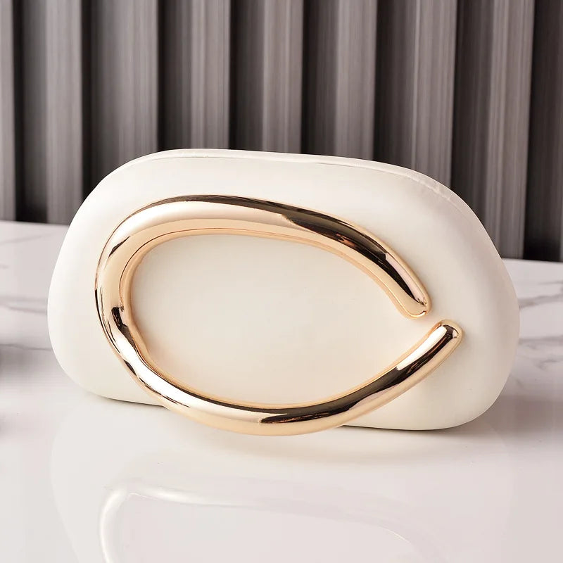 Luxury Metal Ring Handle Evening Clutch – Designer PU Leather Mini Crossbody & Chain Shoulder Bag