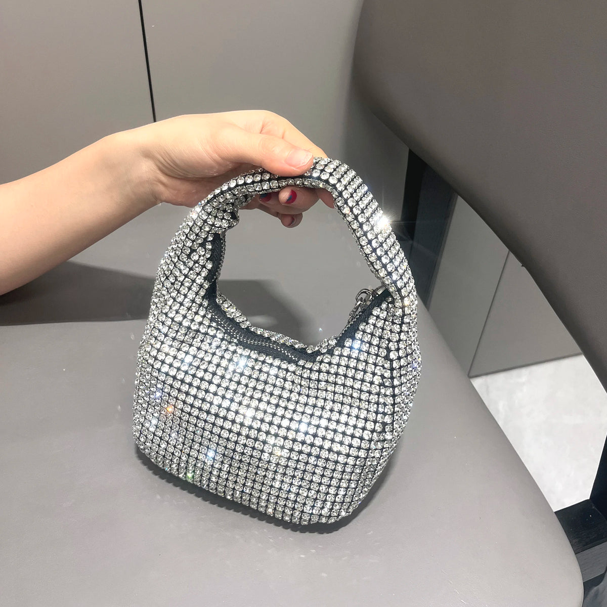 Sparkling Rhinestone Mini Handbag and Evening Clutch with Crystal Handle