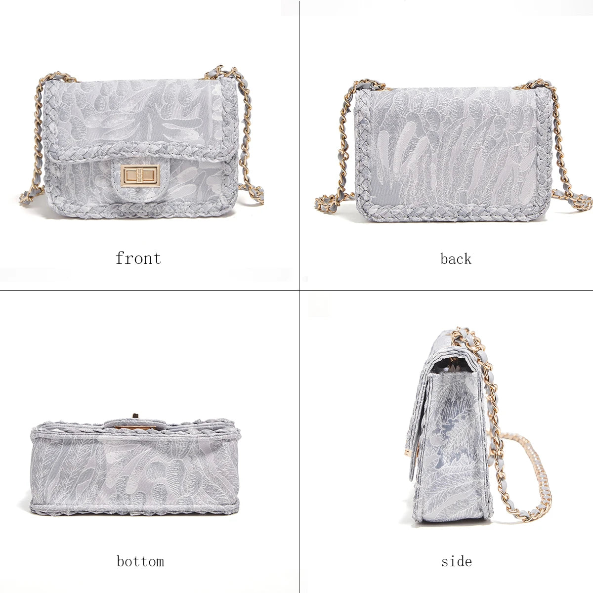Chic Silver Jacquard Chain Flap Bag