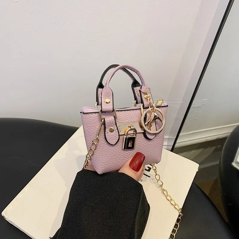 Trendy Aesthetic Mini Bag with Lock Charm & Detachable Strap
