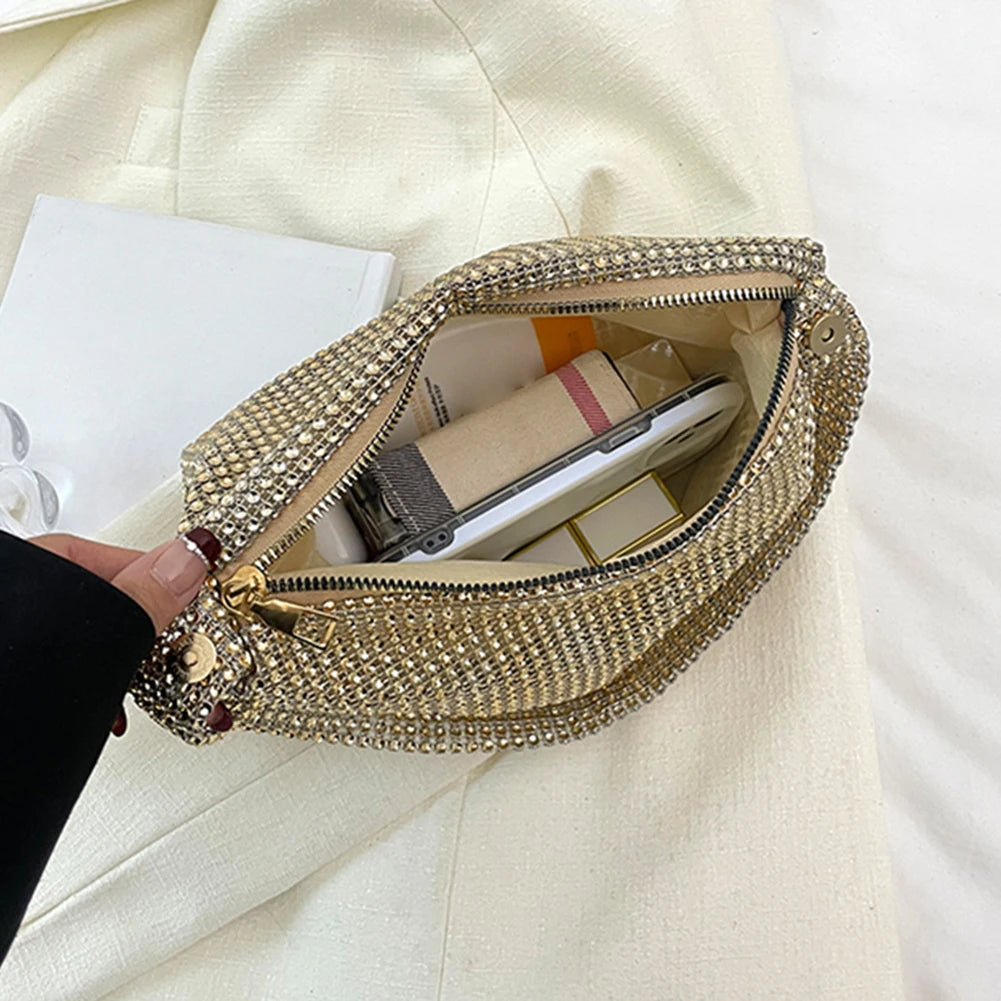 Glamorous Sparkling Rhinestone Shoulder Bag with Crystal Mesh Design