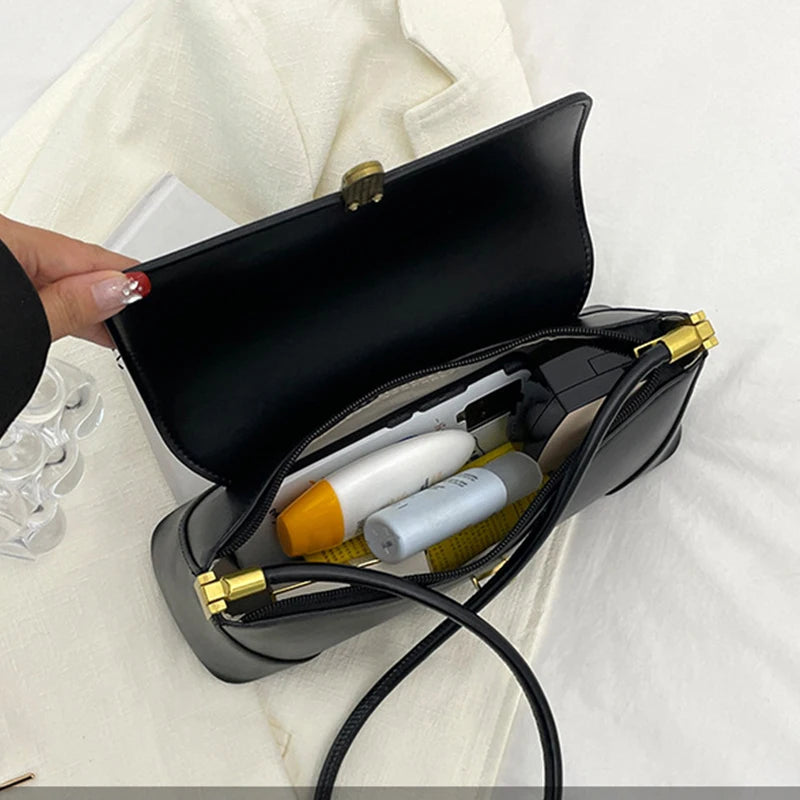 Chic Vintage Metal Lock Flap PU Leather Shoulder Bag