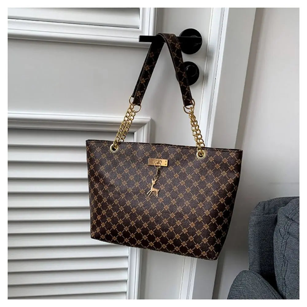 Elegant Monogram Shoulder Tote Bag | Luxury Chain Strap Women's Handbag