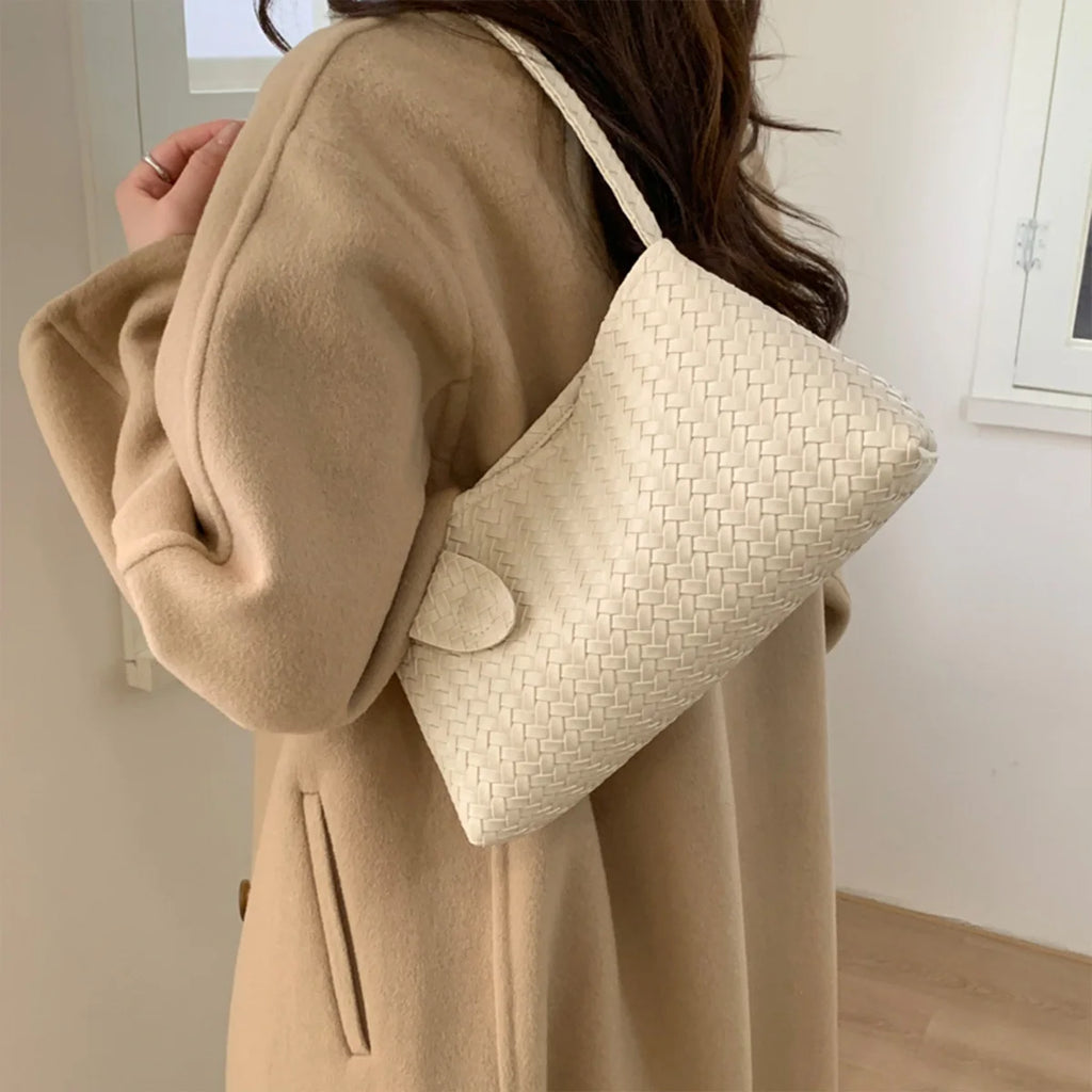Woven Leather Hobo Shoulder Bag with Knot Accent
