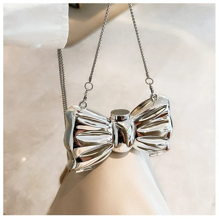 The Ultimate Coquette Metallic Bow Evening Clutch & Chain Bag 🎀✨