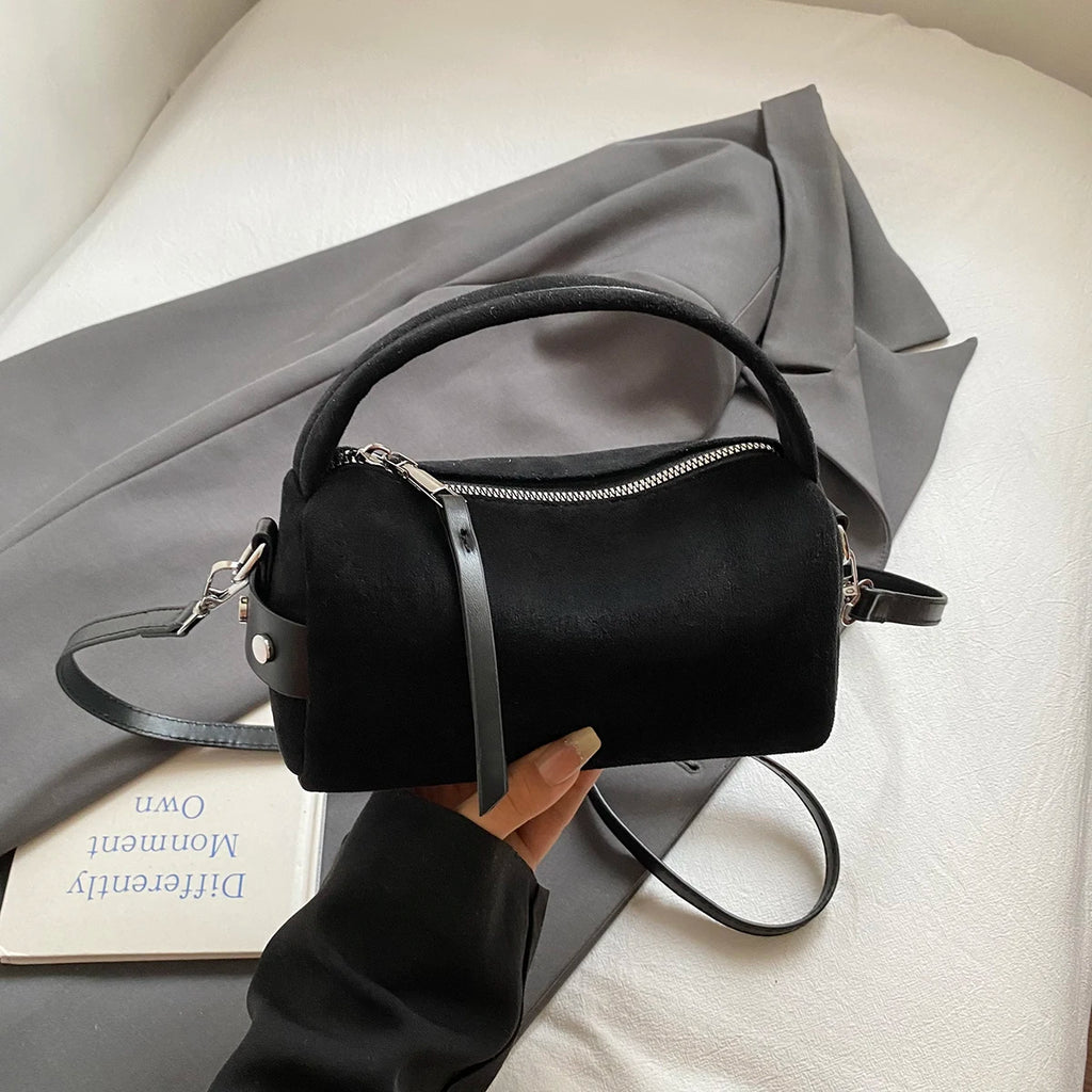Vintage Brown Suede Barrel Bag – Chic Top-Handle Handbag & Casual Crossbody Bag for Women