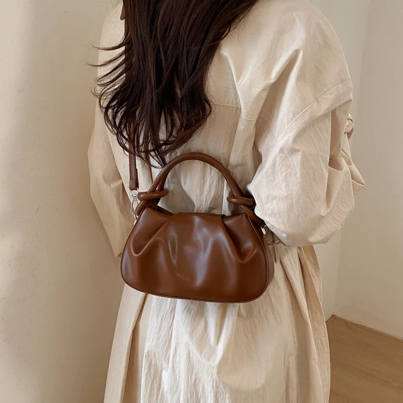 Chic Pleated Mini Red Handbag for Women | Stylish PU Leather Top Handle & Underarm Shoulder Purse