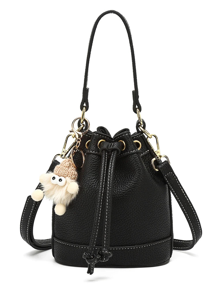 Aesthetic Soft Leather Mini Bucket Purse