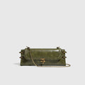 Vintage Olive Green Baguette Shoulder Bag with Brass Chain & Lock