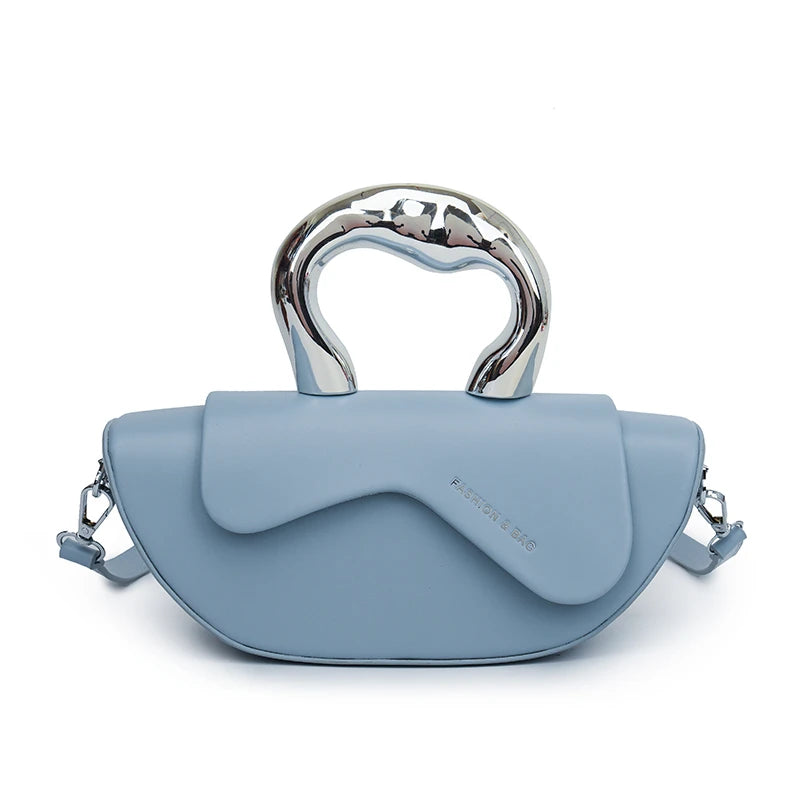 Trendy Metallic Handle White Mini Crossbody Handbag for Women