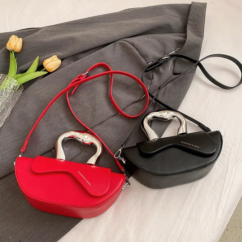 Trendy Metallic Handle White Mini Crossbody Handbag for Women