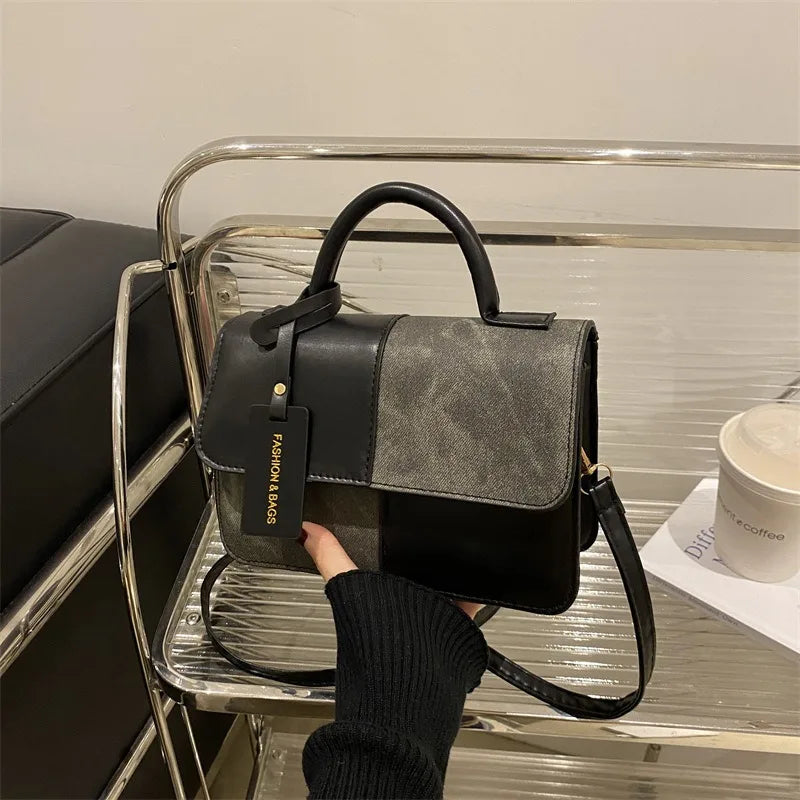 Stylish Color-Block Top Handle & Crossbody Handbag for Women | Casual & Chic PU Leather Shoulder Bag