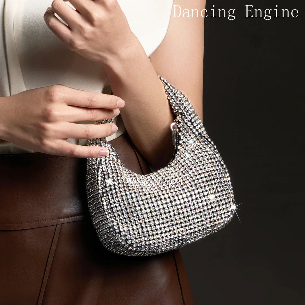 Sparkling Rhinestone Mini Handbag and Evening Clutch with Crystal Handle