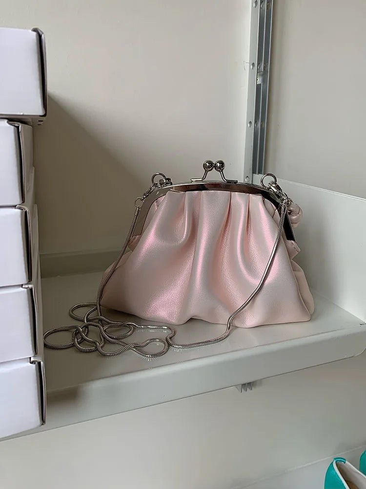 Pearlescent Kiss-Lock Ruched Mini Clutch & Crossbody Bag