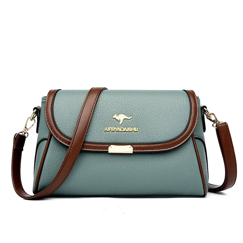 Vintage Soft Leather Flap Bag with Contrast Trim