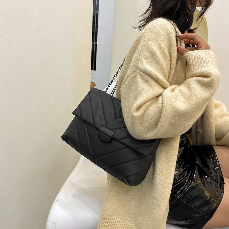 Sophisticated V-Stitched Puffer Shoulder Bag