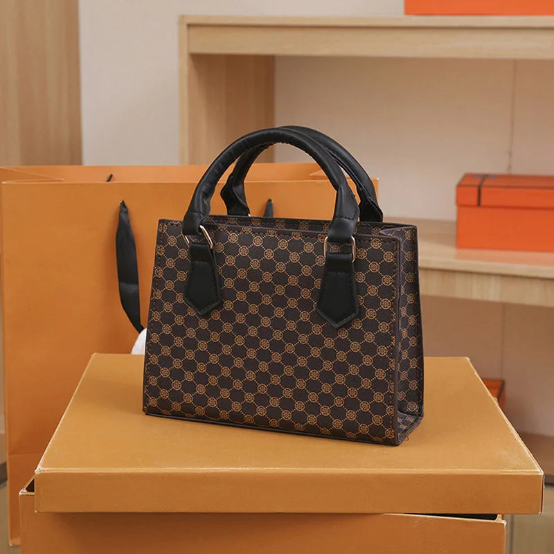 Classic Monogram Print Structured Tote and Handbag with Top Handles