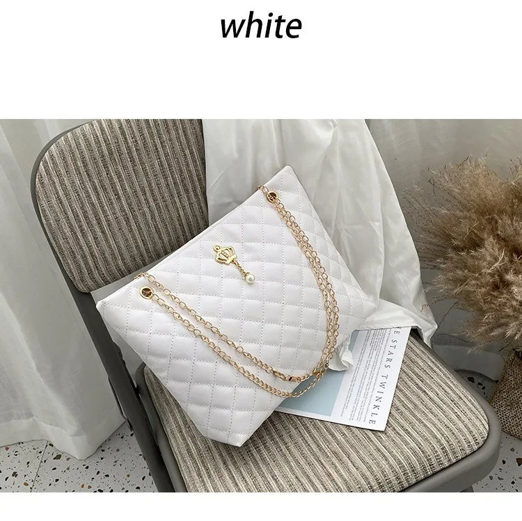 Royal Crown Quilted Chain Tote Bag